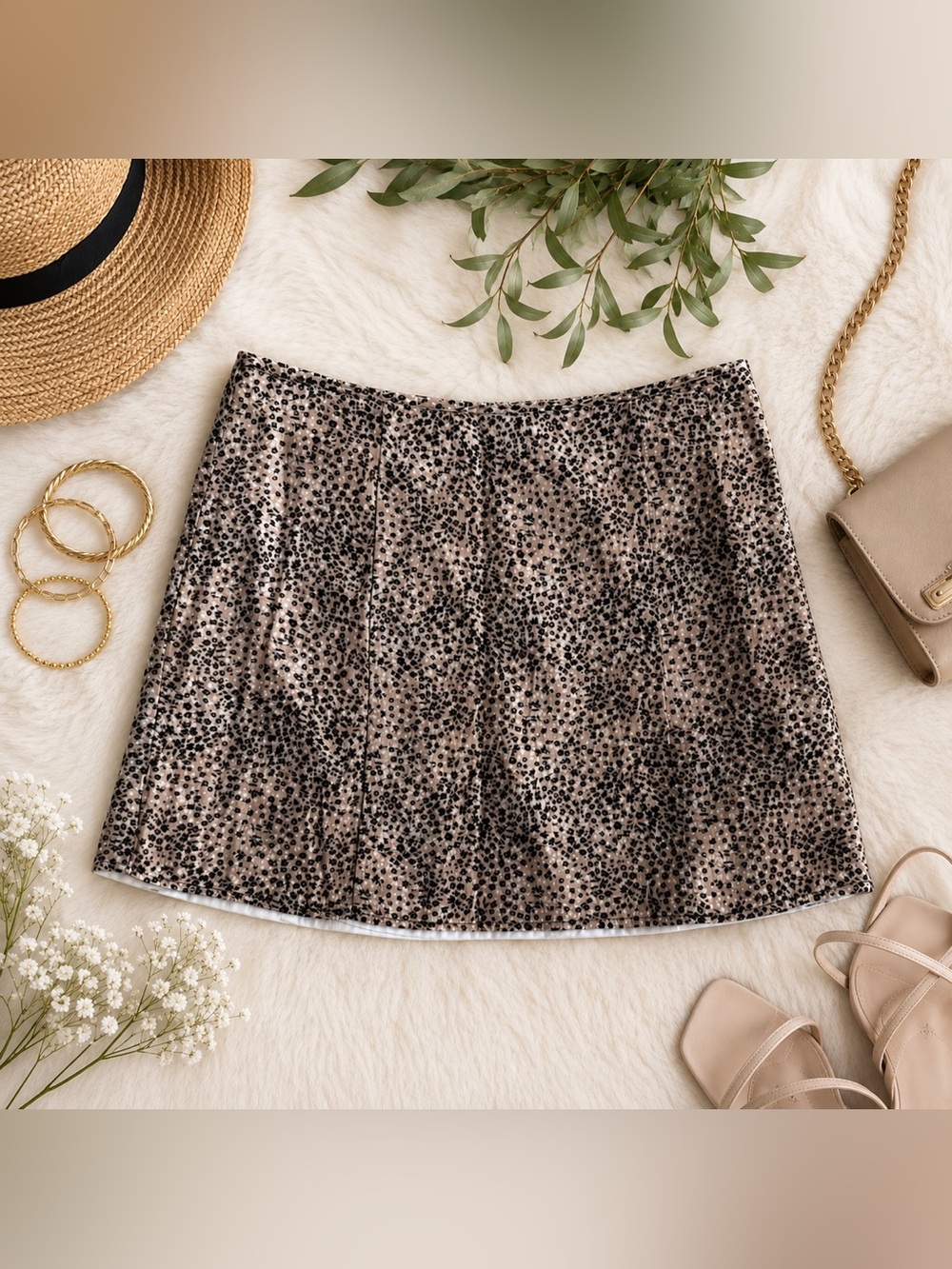 Gentle Fawn Floral Print Mini Skirt Size 6 Beige Black Lined
